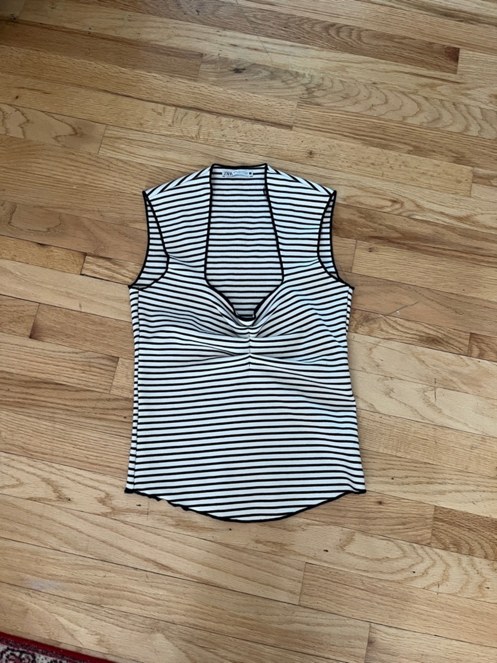 Zara Black & White Striped Twist-Front Tank